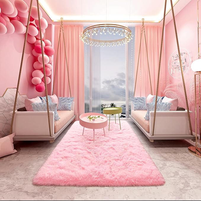 Noahas Fluffy 6x9 Area Rugs for Living Room,Shaggy Pink Rugs for Bedroom Girls,Thick Shag Throw Floor Carpet,Soft Non-Slip Dorm Nursery Kids Rug Home Decor Aesthetic