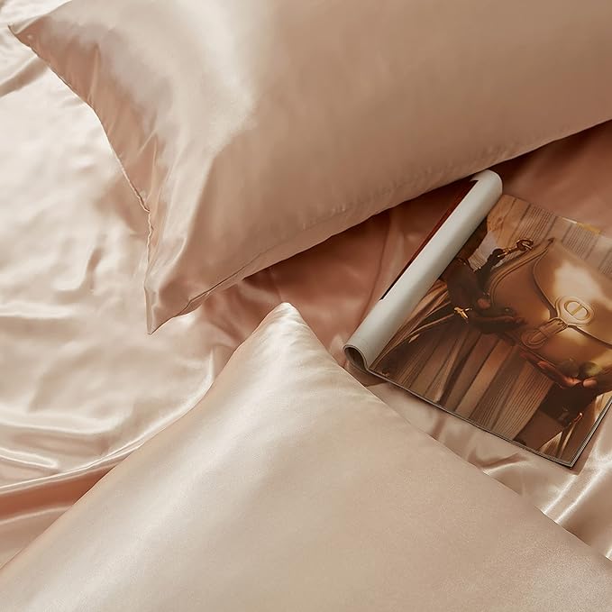 Taupe Satin Pillowcase Standard Set of 2 with Envelope Closure，Taupe Silk Pillowcase for Hair and Skin (20x26)