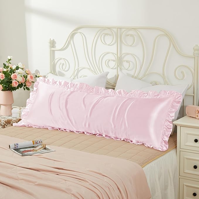 Blush Pink Satin Pillowcases Body Pillow for Hair and Skin,Blush Pink Body Pillow Silk Pillowcase with Envelope Closure Princess Room Decoration