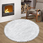 3 ft Fluffy White Round Rug for Bedroom Living Room, Soft Furry White Circle Rug for Kids Room Shaggy Circular Carpet for Nursery Teen's Room, Fuzzy Plush Rug for Dorm