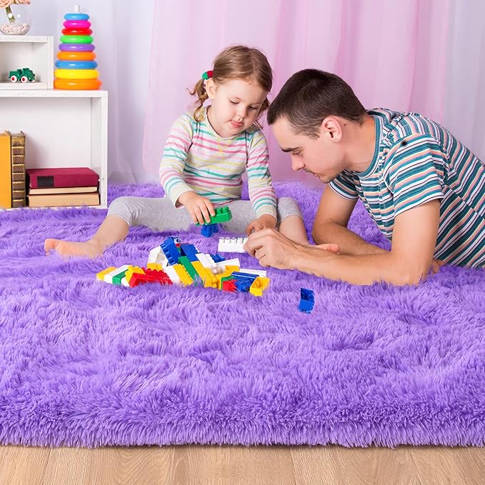 Noahas Fluffy 3x5 Purple Rugs for Bedroom Girls,Shaggy Kids Rug,Thick Shag Throw Floor Carpet,Soft Non-Slip Dorm Nursery Area Rugs for Living Room Home Decor