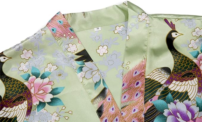 Valennia Women Long Silky Bathrobe Satin Kimono Robe Floral Printed Dressing Gown Sleepwear