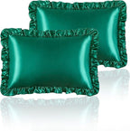 Silky Satin Ruffled Pillow Cases for Hair and Skin,Blackish Green Silk Pillowcases Standard Set of 2 with Envelope Closure Princess Room Decoration