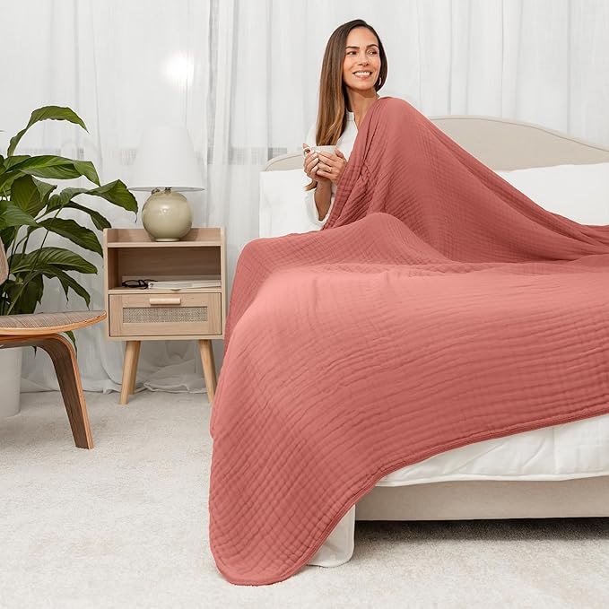 Comfy Cubs Muslin Blanket for Adults King 108" x 90" - 6 Layer Soft, Breathable & Lightweight Muslin Adult Blanket - Machine Washable & Designed in The US Bedding for All Seasons - Dusty Rose