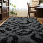 ISEAU 8x10 Area Rug for Living Room, Charcoal Gray Geometric Pattern Plush Rug for Bedroom, Kitchen, Soft Shaggy Carpets, Fluffy and Machine Washable Mats, Nursery Floors Mat, Boys Room Carpet Decor