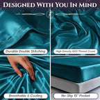 SLEEP SANCTUARY Satin Sheets King Size – 4 Piece Luxury Silky Bed Set, Softer Than Silk, 15" Deep Pocket, Cooling & Wrinkle-Free, Moisture-Wicking & Breathable for Hair & Skin (Sea Teal)