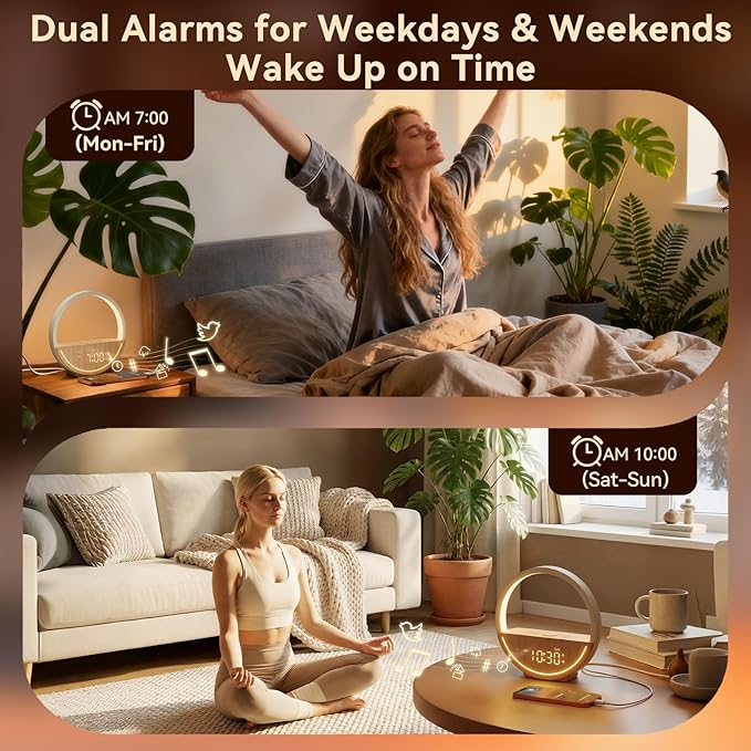 Vivilumens Wake Up Light Sunrise Alarm Clock - White Noise Sound Machine with 20 Soothing Sounds Sleep Better, Weekdays/Weekends Dual Alarms, Bedroom Bedside Lamp, Gift for Heavy Sleepers
