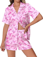 Ekouaer Womens Silk Satin Pajamas Set Animals Print Pjs Button Down Short Sleeve Lounge Set 2 Piece Sleepwear