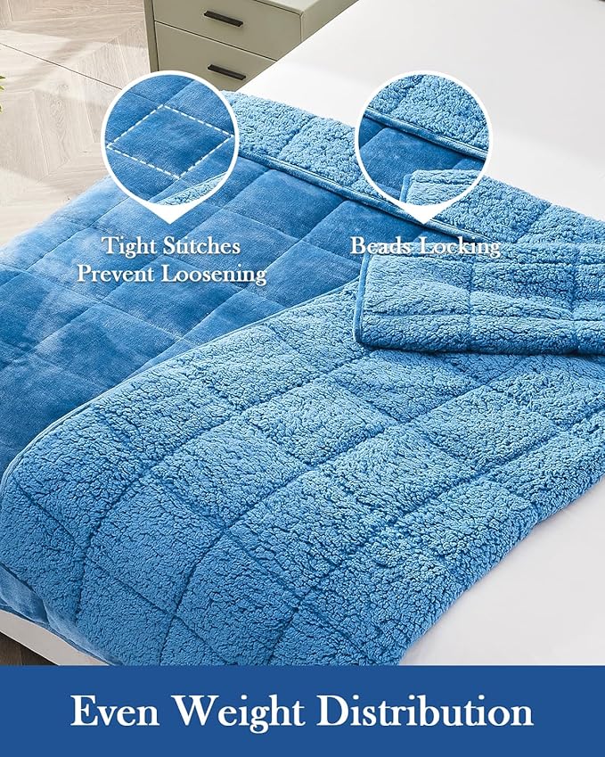 Topblan Sherpa Fleece Weighted Blanket for Adult, 15 lbs Dual Sided Cozy Fluffy Heavy Blanket, Ultra Fuzzy Throw Blanket with Soft Plush Flannel Top, 60 x 80 inches