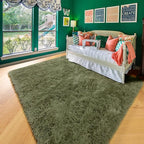 Amdrebio Olive Green Rugs for Bedroom Living Room, Fluffy Shaggy Modern Area Rug 4x6 for Girls Boys Kids Room Decor, Soft Plush Fuzzy Furry Cool Carpet for Nursery Classroom Dorm Playroom Apartment