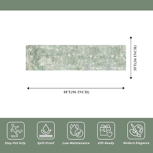 3x12 ft Non Skid Hallway Runner Rug - Kitchen Runner Rug with Rubber Backing Low Pile Thin Carpet Runners for Kitchen Entryway Bathroom,Modern Abstract Neutral（Sage Green,3x12）