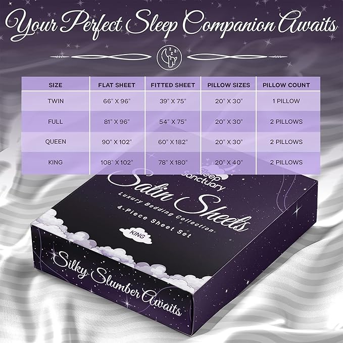 SLEEP SANCTUARY Satin Sheets Twin Size – 3 Piece Luxury Silky Bed Set, Softer Than Silk, 15" Deep Pocket, Cooling & Wrinkle-Free, Moisture-Wicking & Breathable for Hair & Skin (Striped White)