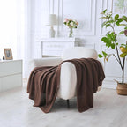 Douceur Brown Throw Blanket for Bed, Soft Chunky Cable Knit Throw Blanket, Classic Fisherman's Rib Stitch Pattern Throw for Living Room,60"X80"