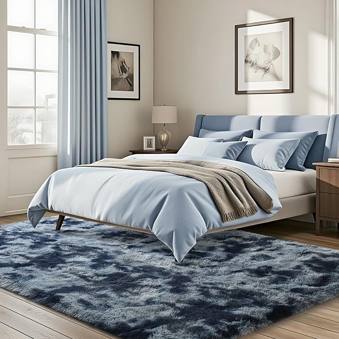ISEAU 4x6 Area Rug for Living Room, Dark Blue Abstract Rugs for Bedroom, Dorm, College, Apartment, Soft Shaggy Carpets, Machine Washable Mats, Under Bed, On Nursery Floors Mat, Boys, Girls Room Carpet