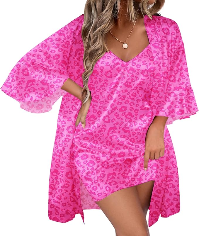 Ekouaer Women's Silk Robe Set V-neck 2 Piece Bridal Party Robes and Satin Bathrobe Set with Pockets