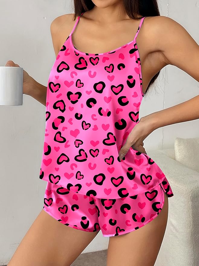 Ekouaer Silk Pajamas Set for Women Satin Backless Lingerie Pjs Cami Top and Shorts Nightwear
