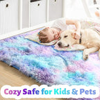 Amdrebio Purple Rainbow Mermaid Area Rugs 9x12 for Girls Bedroom Decor Aesthetic, Plush Fluffy Kawaii Large Big Rugs for Kids Room Nursery Playroom, Cute Stitch Frozen Fuzzy Furry Baby Toddler Carpet