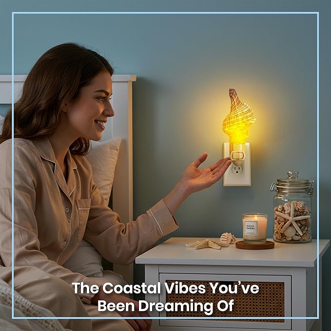 Nautical Crush Trading Seashell Night Light – Beach Night Light with Real Fox Sea – Shell Light for Bathroom – Sea Shell Lamp – Seashell Lamp Plug Into Wall