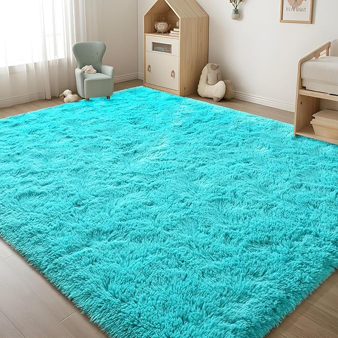 ISEAU Fluffy Rug Carpets Soft Shaggy Area Rugs Indoor Floor Mats for Kids Room Fuzzy Carpet Comfy Cute Nursery Mat Bedside Rug for Boys Girls Bedroom Living Room Home Decor, 6ft x 9ft, Teal Blue