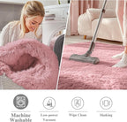 OLANLY Pale Pink Round Rugs for Bedroom - Machine Washable, 6 ft Circle Area Rugs for Living Room, Soft and Fluffy Shaggy Carpet for Teen Girls and Boys, Nursery Rooms, Dorms, Home Decor Aesthetic