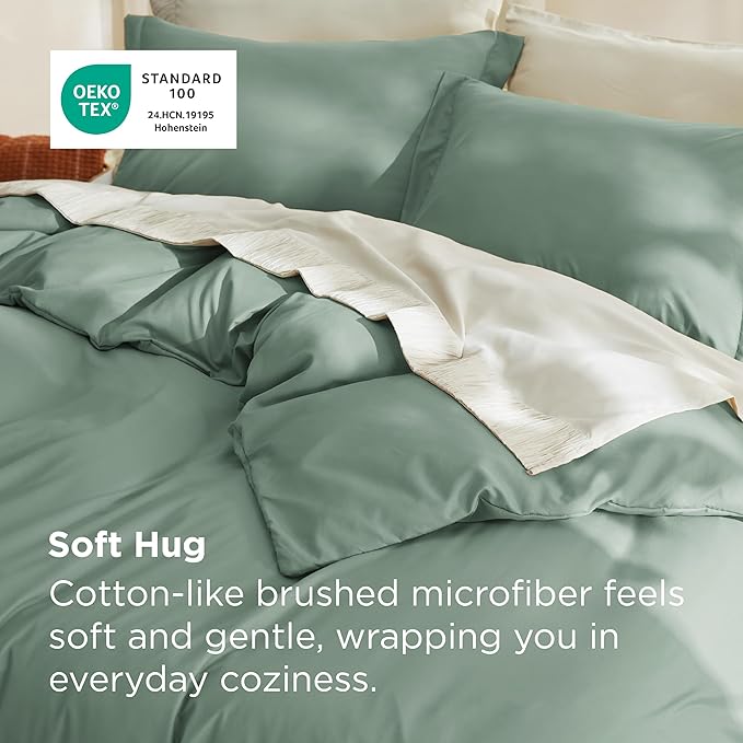 Bedsure Duvet Cover King Size - Soft Double Brushed Bedding Set for Kids & Adults, Zipper Closure, 3 Pieces, Includes 1 Duvet Cover (104"x90") & 2 Pillow Shams, NO Comforter, Sage Green
