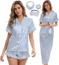 Silk Satin Pajama Set for Women 3-piece Short Sleeve Pajama with Pants Ruffle Shorts Cute Pj Set Button Down Sleepwear