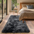 Tie-Dyed Black Rugs for Bedroom 3x5 ft - Ultra Soft Faux Fur Area Rug - Plush Non-Slip Shaggy Carpet for Living Room, Cozy Fluffy Rug for Kids Boys Girls Dorm Nursery Room, High Pile Floor Carpet