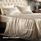 Bedsure Satin Sheets Full Size - 4 Piece Silky Bedsheets with 15 Inches Deep Pocket Fitted Bedsheet,1 Flat Sheet, 2 Satin Pillowcases, Good for Hair & Skin (Full, Khaki)