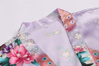 Women's Short Kimono Robes Bride and Bridesmaid Satin Floral Bathrobe Peacock Sleepwear Dressing Gown for Wedding Party
