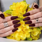 Hypnaughty 24 Pcs Maroon Xtreme Red Matte Coffin Press on Nails with Glue Medium Long Fake Nails Full Cover (Maroon Xtreme)