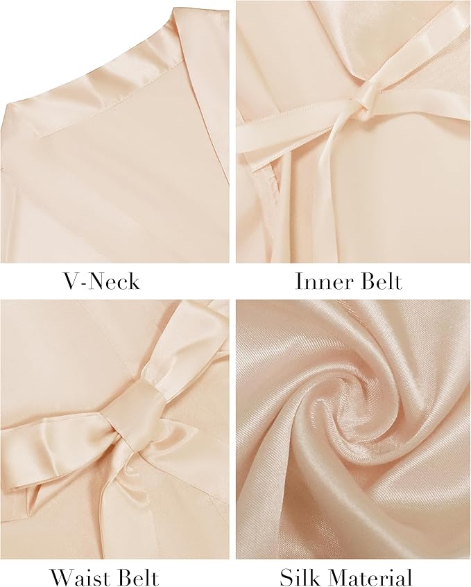 Vlazom Womens Kimono Robes Dressing Gown Satin Bathrobe Nightdress Short Style Bridal Robe