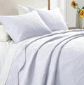 IR Imperial Rooms Twin Quilt Bedding Set Size (68” x 86”) + 1 Pillow Shams (20” x 26” + 2”) - 2 Pcs All Season Lightweight Reversible Microfiber Coverlet Floral Embossed Quilt Bedspread (White)