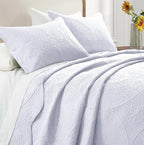IR Imperial Rooms Twin Quilt Bedding Set Size (68” x 86”) + 1 Pillow Shams (20” x 26” + 2”) - 2 Pcs All Season Lightweight Reversible Microfiber Coverlet Floral Embossed Quilt Bedspread (White)