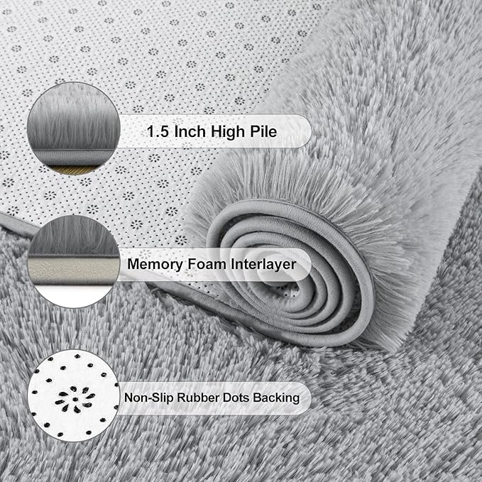 Jelymark Super Soft Shaggy Rug for Bedroom, 2x6 Feet Fluffy Carpet for Living Room, Fuzzy Indoor Plush Area Rug for Home Decor, Furry Floor Rugs for Dorm, Kids Nursery Rug for Girls, Grey