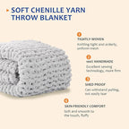 L'AGRATY Chunky Knit Blanket Throw - Soft Chunky Throw Blanket 50''x60'': 100% Hand Kintted Chenile Crochet Throw Blanket for Couch - Large Cable Knit Chunky Blanket for Home Decor(Grey)