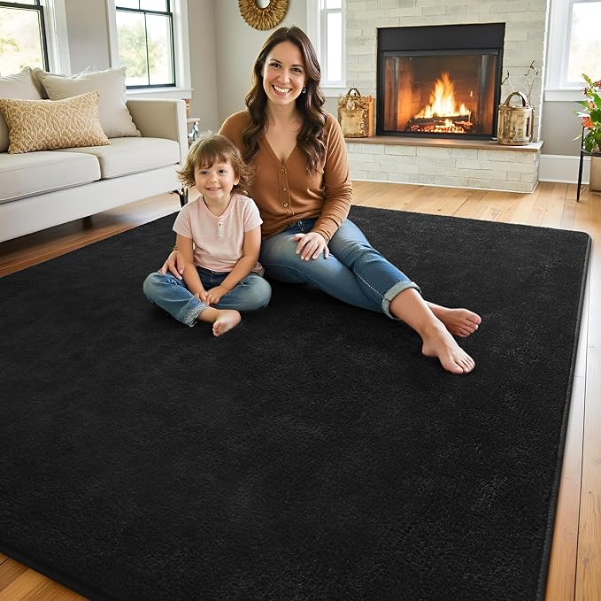 Keeko Area Rugs for Living Room Bedroom 6x9 Black, Soft Modern Large Rugs Indoor Non Slip Fluffy Rug Minimalist Low Pile Washable Carpet Rug for Kids Boys Girls Dorm Classroom Nursery Home Decor