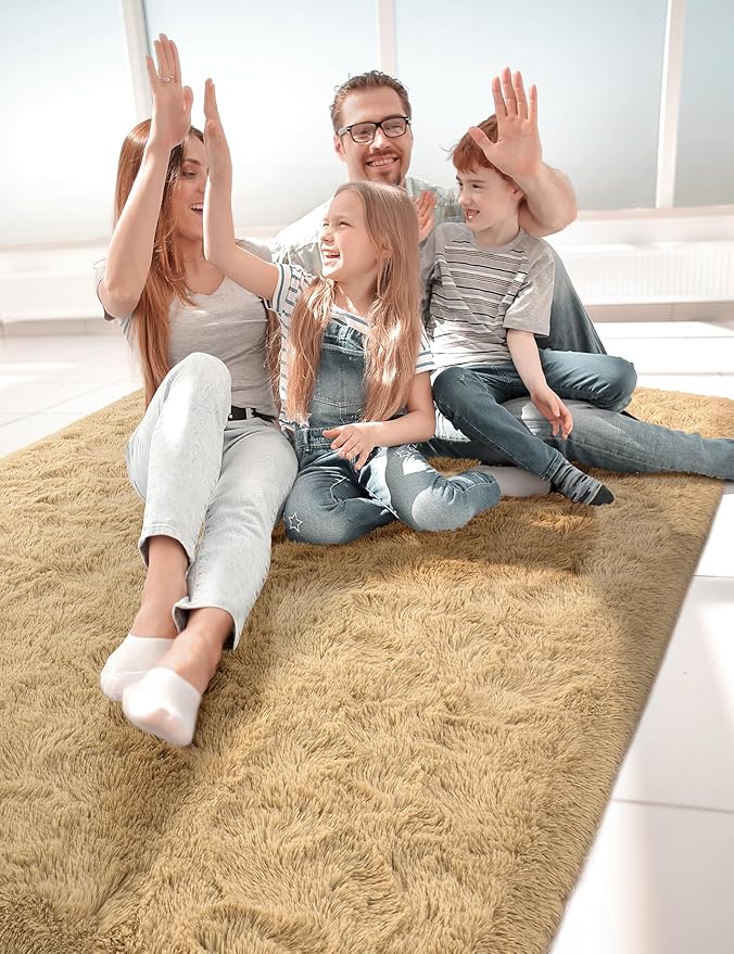 Fluffy Area Rugs for Bedroom Decor Aesthetic, 8x10 Large Beige Shag Rug with Non-Slip Backing for Living Room, Fuzzy Plush Carpet Washable Rug Modern Home Decor for Kids Nursery Boys Room