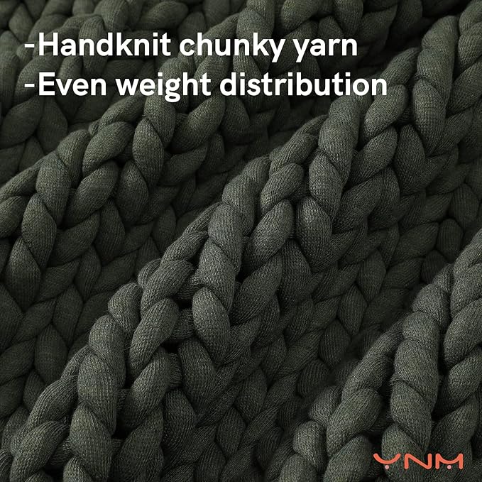 YnM Weighted Blanket, Handmade Chunky Knitted Design, Soft and Cozy, Temperature Regulating and Breathable, Machine Washable Throw for Sleep or Home Decor (Forest Green, 80x87 Inch, 25lbs)