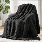 Sherpa Fleece Adult Weighted Blanket Great for Sleep, 15 lbs Dual Sided Soft Fuzzy Heavy Blankets for Couch Bed Sofa, Cozy Warm Fluffy Arched Jacquard Throw for Winter (Black, 48" x 72", 15 Pounds)