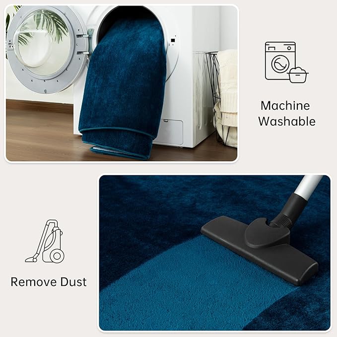 Andecor Soft Area Rug, 4x6 Navy Blue Washable Rugs for Living Room Bedroom, Indoor Fluffy Carpets for Dorm Boys Girls Kids Room Nursery Home Decorations
