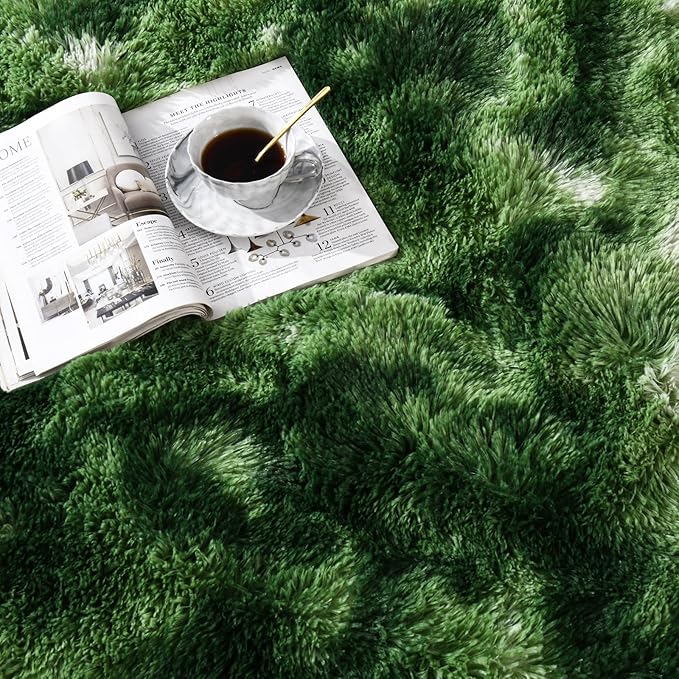 Tie-Dyed Green Area Rug 6x9 Large Rugs for Living Room Bedroom, Fluffy Cute Rug Modern Carpets for Kids Room, Non-Skid Rectangular Indoor Rug for Girls Boys Playroom Nursery Room Home Decor