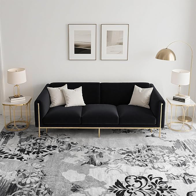 CRYPTOLITE Living Room Rug Washable Abstract Rugs with Non-Slip Backing Low Pile Area Rug for Living Room, Bedroom, Dining Room, 6x9, Grey