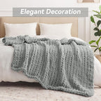 Negwoo Chunky Knit Throw Blanket, 80''*90'' Knitted Throw Chenille Yarn for Bed Couch, Handmade Light Grey Crochet Big Thick Blanket, Machine Washable Cute Comfy Blanket for Home Decor