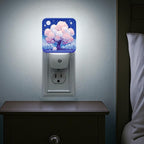 Cherries Blossom Night Lights Plug Into Wall, Night Fanciful Moon Stars Spring Peach Smart Led Plug in Lights for Wall Socket for Bathroom Closet Laundry Room Decor 2pcs
