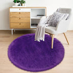 Fluffy Purple Round Rug 3ft Faux Small Fur Circle Rugs for Bedroom Living Room, Soft Furry Faux Sheepskin Round Mat Carpet for Room Floor Decor Chair Seat Covers Plush Throw Rugs Circular