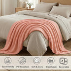 Buttery Soft Knit Throw Blanket 60x80 Pink for Bed or Couch, Reversible Heather Oversized Decorative Blanket, Lightweight Warm Microfiber Knitted Throw for Bedroom, Living Room, Cozy Gift