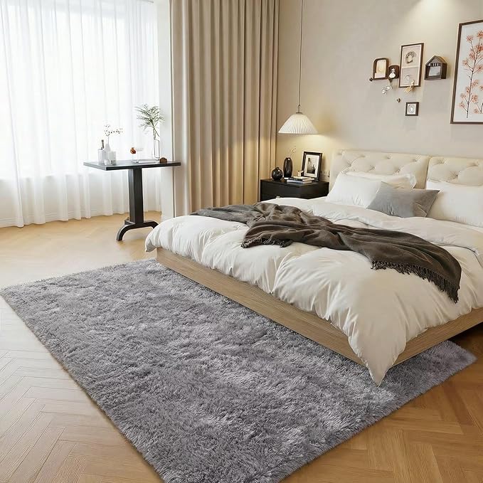junovo 6x9 Grey Washable Area Rug for Boys Bedroom Living Room, Soft Non-Slip Fluffy Rugs, Shag Plush Memory Foam Carpet for Kids Room Baby Nursery Home Decor