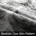 AROGAN Western Decor Faux Fur Cowhide Rug, 6.2 x 5.2 Feet Premium Animal Skin Cow Hide Rug, Sturdy Cow Print Rugs for Wall Decor, Western Floor Carpet for Bedroom Living Room, Black and Grey