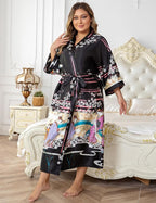Women's Floral Long Satin Robes Plus Size Long Silk Robes Peacock Floral Kimonos Sleepwear Dressing Gown