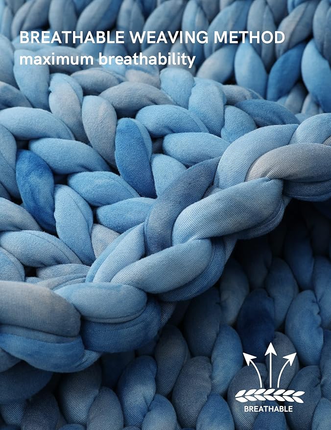 YnM Weighted Blanket, Handmade Chunky Knitted Design, Soft and Cozy, Temperature Regulating and Breathable, Machine Washable Throw for Sleep or Home Decor (Dark Blue Tie-Dyed, 80x87 Inch, 25lbs)
